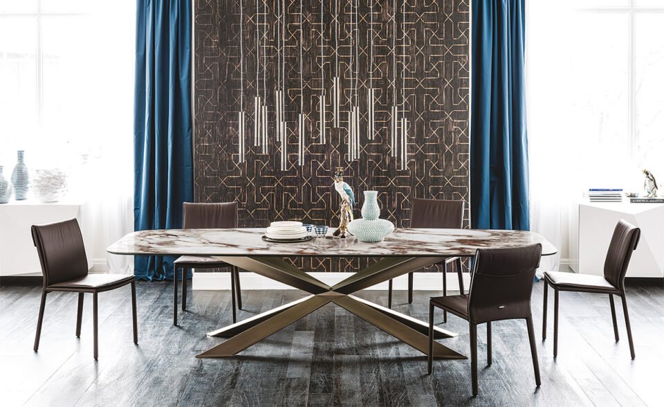 Spyder Keramik table design haut de gamme en acier en X signée Cattelan Italia, alliance parfaite entre élégance et robustesse. Disponible chez D-Style Interior.