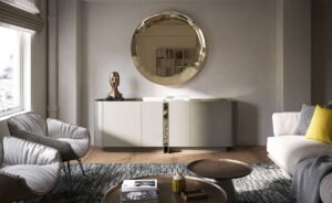 Buffet design haut de gamme Dynasty par Cattelan Italia, structure bois laqué avec verre imprimé effet marbre, disponible chez D-Style Interior