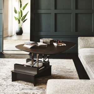 Table basse design haut de gamme Orlando par Cattelan Italia, table transformable à deux hauteurs, structure acier et plateaux mixte, disponible chez D-Style Interior.