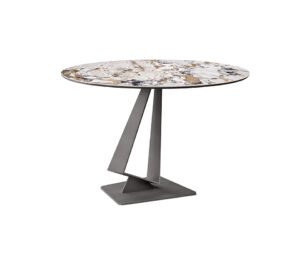 Roger Keramik table de Cattelan Italia marie base en acier laqué et plateau en céramique Marmi pour une élégance sculpturale d’inspiration italienne. Disponible chez D-Style Interior.