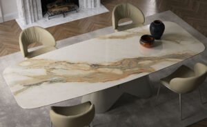 Scott Keramik table de Cattelan Italia allie design sculptural et élégance italienne, avec son plateau en céramique effet marbre et sa base métallique raffinée. Disponible chez D-Style Interior.