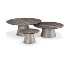 Table basse design haut de gamme Albert Keramik par Cattelan Italia, plateau céramique Marmi avec base conique métallique, disponible chez D-Style Interior.