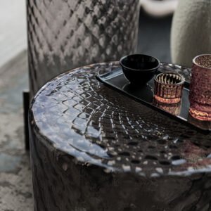 Table basse design haut de gamme Dodo par Cattelan Italia, en verre soufflé technique Balloton avec base acier bronze, disponible chez D-Style Interior.