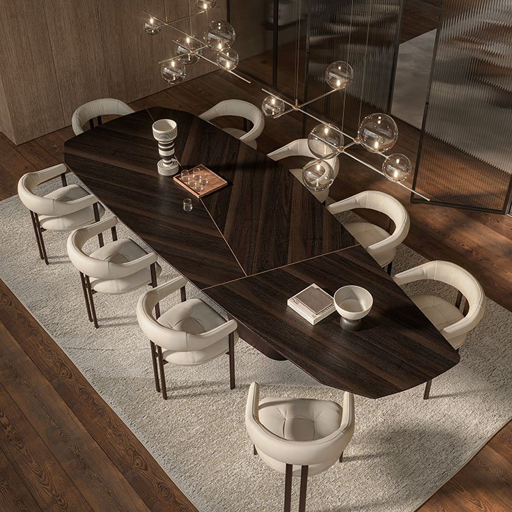 Senator Wood table de Cattelan Italia marie bois noble et acier laqué pour un design monumental et raffiné. Une création d’exception signée du savoir-faire italien. Disponible chez D-Style Interior.