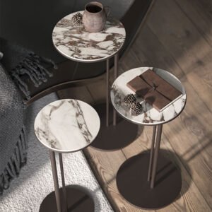 Table basse design haut de gamme Sting Cattelan Italia, plateau céramique Marmi sur base acier embouti, disponible chez D-Style Interior.