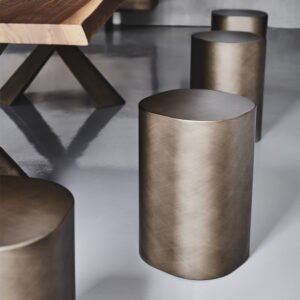 Table basse design haut de gamme Pancho par Cattelan Italia, acier Brushed aux formes minérales, disponible chez D-Style Interior.