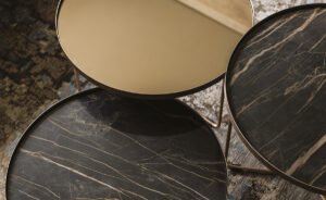 Table basse design haut de gamme Billy Keramik par Cattelan Italia, plateau céramique Marmi avec structure métallique, disponible chez D-Style Interior.
