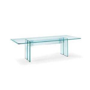 LLT | Bureau en verre FIAM Italia design Dante O. Benini et Luca Gonzo, plateau 15 mm biseauté avec piétement soudé, fixations en acier inoxydable, sur mesure, disponible chez D-Style Interior.