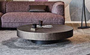 Table basse design haut de gamme Arena par Cattelan Italia, finition brossée main avec plateaux verre pivotants, disponible chez D-Style Interior.