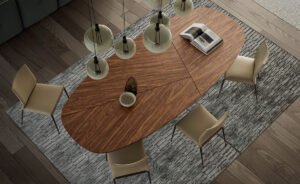 Tyron Wood table design haut de gamme avec base en acier laqué embossé par Cattelan Italia. Disponible chez D-Style Interior.