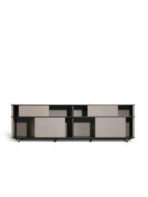 Lloyd Tex Cabinet faible Poltrona Frau : bibliothèque design haut de gamme avec panneaux Techno-fabric coulissants. Design Jean-Marie Massaud. D-Style Interior.