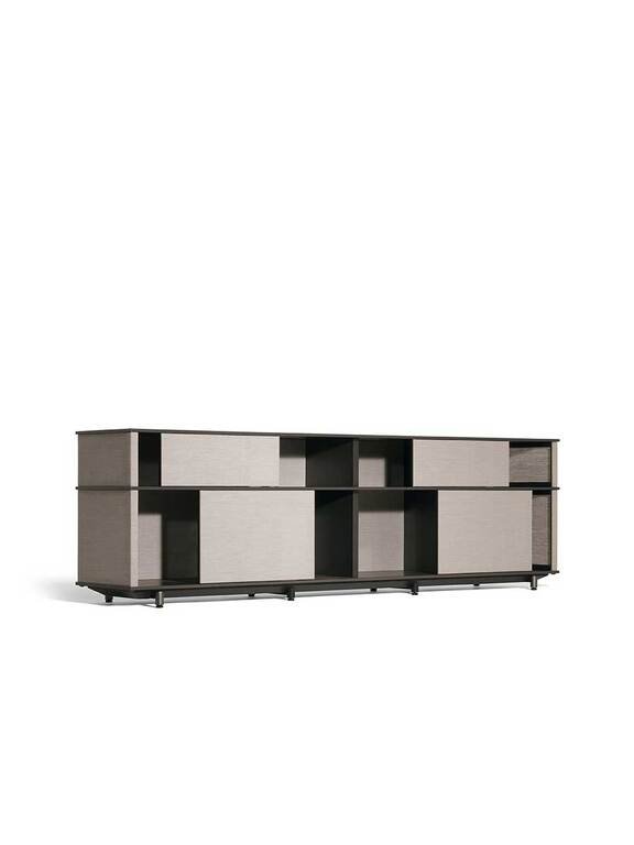 Lloyd Tex Cabinet faible Poltrona Frau : bibliothèque design haut de gamme avec panneaux Techno-fabric coulissants. Design Jean-Marie Massaud. D-Style Interior.
