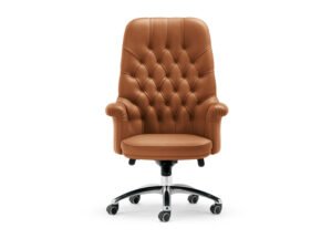 Oxford Chaise de bureau haut de gamme Poltrona Frau, structure en hêtre massif, cuir Pelle Frau avec capitonnage artisanal, piètement à cinq branches en aluminium noir. Disponible chez D-Style Interior.