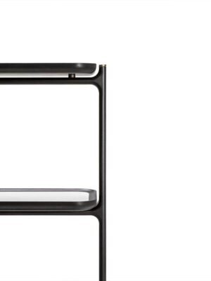 Bibliothèque design haut de gamme DUO par Poltrona Frau, structure frêne massif avec étagères modulables et finitions bronze fumé, disponible chez D-Style Interior