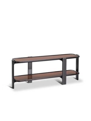 Bibliothèque design haut de gamme DUO par Poltrona Frau, structure frêne massif avec étagères modulables et finitions bronze fumé, disponible chez D-Style Interior