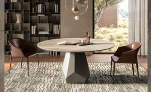 Zermatt Keramik table design haut de gamme par Cattelan Italia avec base géométrique en acier et plateau en céramique Marmi. Disponible chez D-Style Interior.