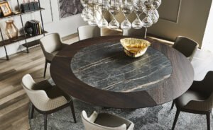 Skorpio Ker-Wood Round table de Cattelan Italia, alliance parfaite entre bois, céramique et acier. Élégance et savoir-faire italien. Disponible chez D-Style Interior.