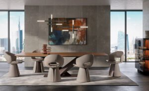 Dafne Chaise design de Cattelan Italia, au dossier ajouré et base conique raffinée, alliant élégance sculpturale et confort haut de gamme. Disponible chez D-Style Interior.