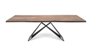 Premier Wood Table en bois massif et acier laqué signée Cattelan Italia, au design sculptural et à la finition artisanale exceptionnelle. Disponible chez D-Style Interior.