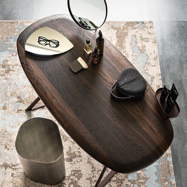 TAHITI Trousse bureau coiffeuse design en acier laqué et bois noble avec miroir ajustable – Disponible chez D-Style Interior