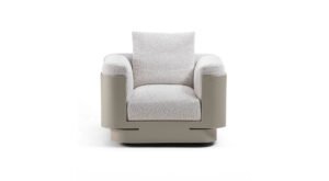 Fauteuil Necchi de Vittoria Frigerio – alliance parfaite de structure et de confort, incarnant l’élégance italienne dans un format sculptural. Disponible chez D-Style Interior.