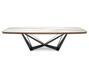 Skorpio Keramik Premium de Cattelan Italia marie acier sculptural et céramique raffinée pour une table au design italien d’exception. Disponible chez D-Style Interior.