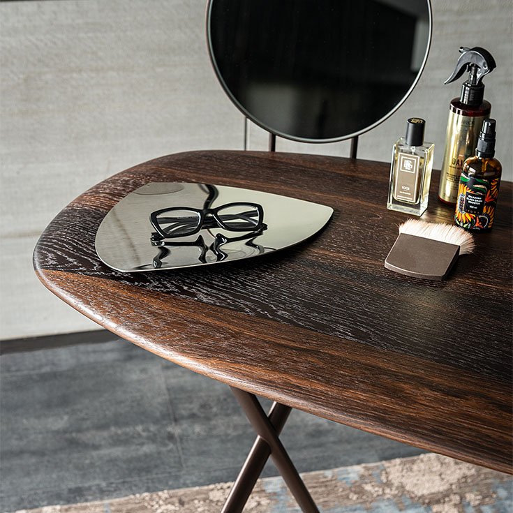 TAHITI Trousse bureau coiffeuse design en acier laqué et bois noble avec miroir ajustable – Disponible chez D-Style Interior