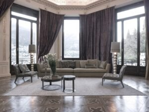 Biffi table basse de Vittoria Frigerio avec plateau en marbre ou grès et base métallique minimaliste. Disponible chez D-Style Interior.