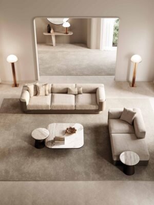 Necchi canapé design haut de gamme par Vittoria Frigerio, une pièce modulaire au style architectural et raffiné, associant cuir, confort et élégance contemporaine. Disponible chez D-Style Interior.