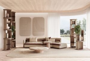 Roma Bibliothèque design haut de gamme par Vittoria Frigerio, structure en bois, intérieur en cuir et étagères en verre bronze. Disponible chez D-Style Interior.