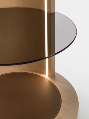 Roma Bibliothèque design haut de gamme par Vittoria Frigerio, structure en bois, intérieur en cuir et étagères en verre bronze. Disponible chez D-Style Interior.