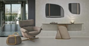 Jackie fauteuil pivotant design haut de gamme en cuir ou tissu, au confort exceptionnel et au style élégant. Disponible chez D-Style Interior.