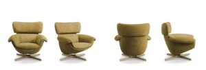 Jackie fauteuil pivotant design haut de gamme en cuir ou tissu, au confort exceptionnel et au style élégant. Disponible chez D-Style Interior.