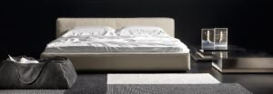 Oxer Night lit de Gamma Arredamenti, un modèle en cuir haut de gamme alliant douceur, élégance et savoir-faire italien. Disponible chez D-Style Interior.