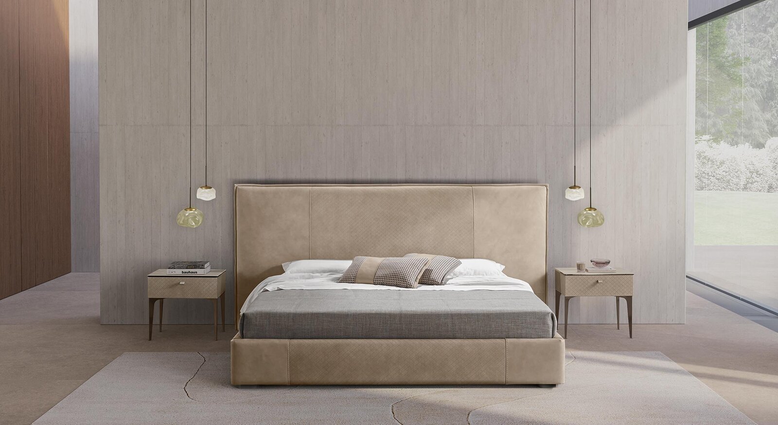 Découvrez le lit Batik Night de Gamma Arredamenti, un modèle en cuir pleine fleur au design moderne et raffiné. Disponible chez D-Style Interior.
