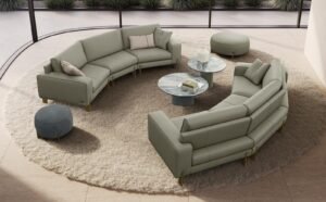 Block table basse de Gamma Arredamenti, un modèle haut de gamme en cuir avec plateau en verre, céramique ou marbre. Élégance italienne chez D-Style Interior.